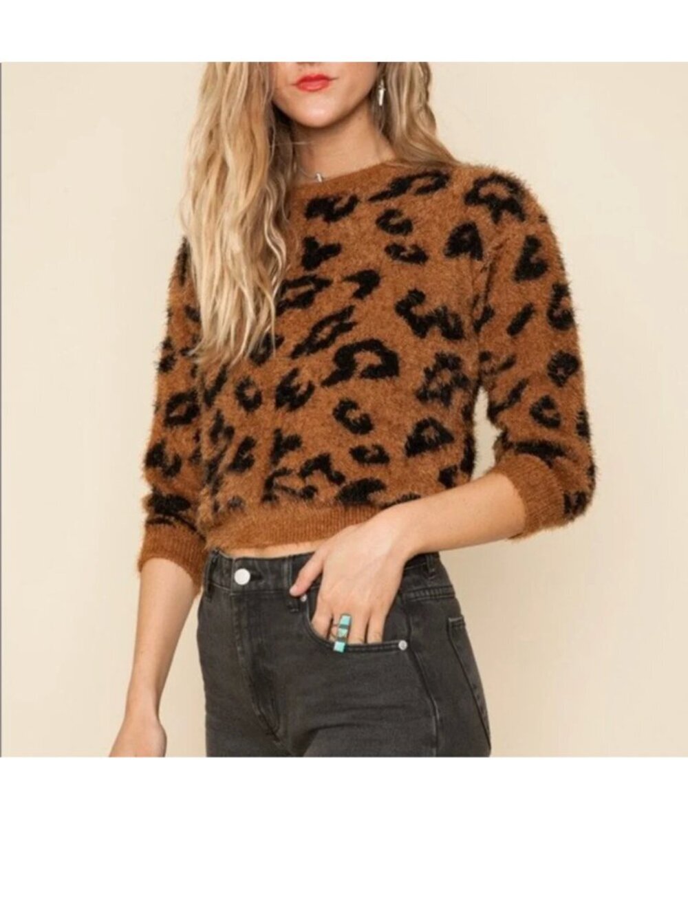 Callahan Leopard Fuzzy Pullover Sweater XS